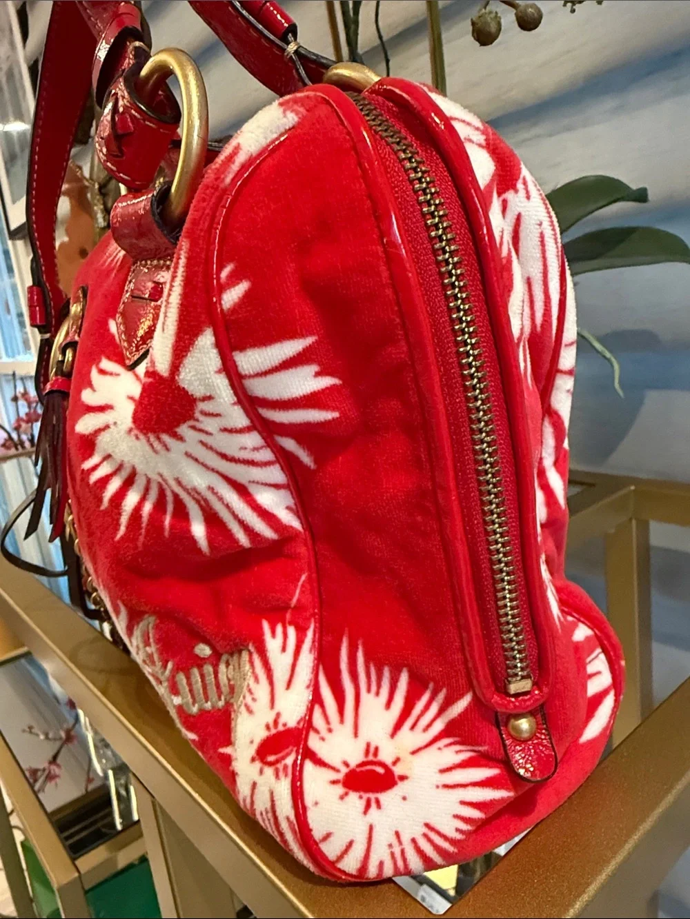 Juicy Couture Red Floral Satchel with Gold Charm